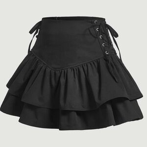 Black Layered Women's Skirt Wocrolse Mini Skirts for Women Lace Up Side Ruffle H